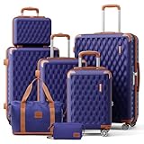 Melalenia Luggage Sets 7 Piece Hard Shell Carry on Suitcase with Spinner Wheels and TSA Lock, Lightweight Travel Duffel Bag for Women, Men, Navy Brown