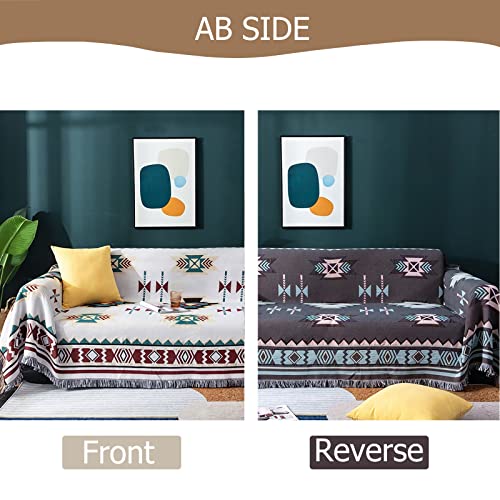 Sofa Covers For 2 Cushion Couch, Cotton Couch Covers Blanket For Dogs Universal Sofa Slipcovers Loveseat Couch Cover Bohemian Geometrical Furniture Protector Reversible Sofa Cover Blanket,71''X102'' #TOP4