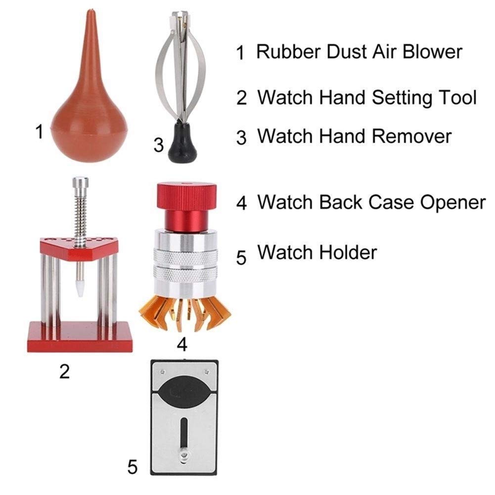 Strumento per orologi Set di strumenti per la stampa dell'orologio Kit di riparazione per orologi Polveri di gomma Soffiatore d'aria Strumento per la regolazione della cassa del fondello dell'orologio