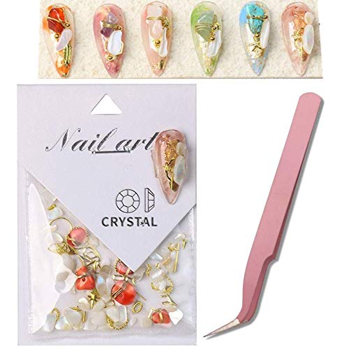 Big Mix Sizes Nail Art Decoration Stone Nail Art Jewelry Crystal Stone Nail Decoration Stone 3D Nail Art Shell Piece -with Professional Tweezers (Jade Powder)