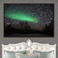 Framed Canvas Wall Art Starry Sky Aerial Astronomy & Space Dramatic Global Green Photography Realism Stars - 16x24 inches