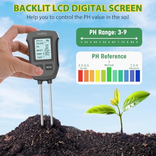 Image of HASTHIP 5 in 1 Soil Meter Dual Probes Soil Moisture Meter for Fertility Moisture Temperature pH Sun Light LCD Digital Display Tester for Precision Agriculture Garden Plants (No Battery