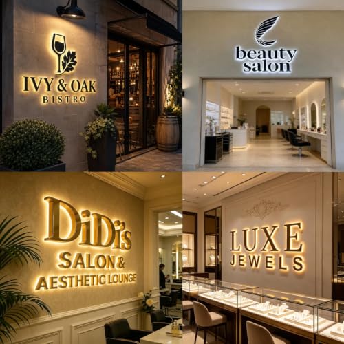 Image of Custom 3D Backlit Letters Business Sign, Personalized Reverse Channel Signs | Custom Illuminated Business Logo Sign for Wall, Company Storefront Home Office Salon Cafe Studio