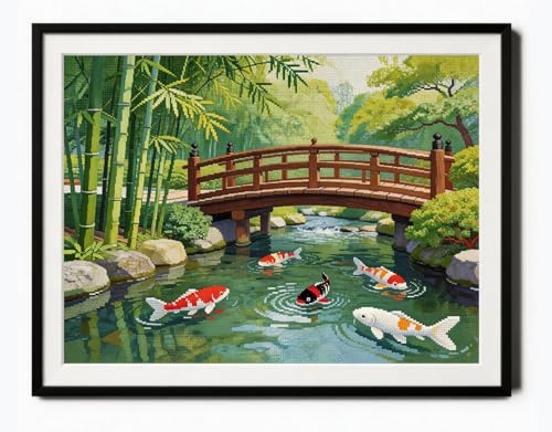 SYMON point de croix kit complet,Paysage de petit pont,11CT canevas point de croix,debutant broderie point de croix imprimé,40×50cm