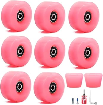 8 Pack Quad Roller Skate Wheels 32 x 58mm 82A with Bearing Installed and 2 Toe Stoppers for Double Row Skating Skateboard Accessories