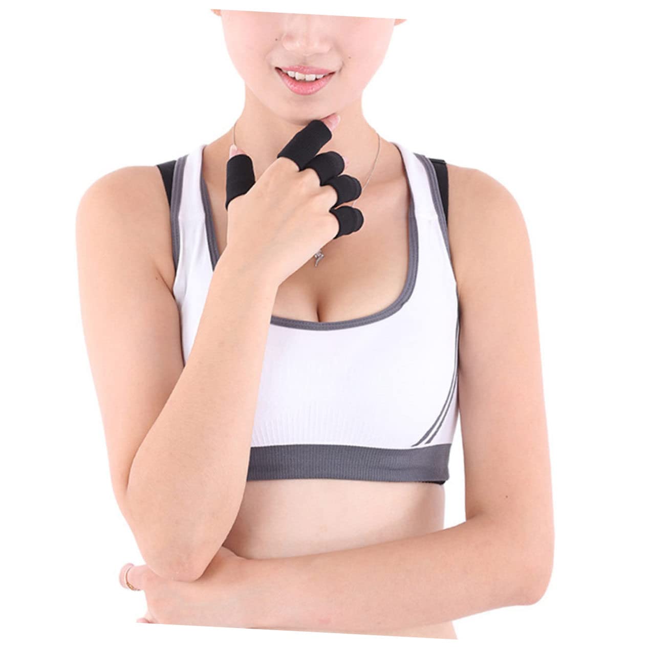 40pcs Nylon Finger Protective Cots for Sports High Elasticity Thumb Brace Set Finger Sleeves for Volleyball Badminton Black Red Injury Prevention and