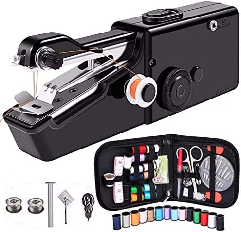Mcree Mini Portable Sewing Machine, DIY Mending Machine Household Sewing Handheld Tool for Beginners Adult for Fabric Clothing (Black, Type 3)