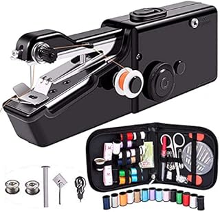 Mcree Mini Portable Sewing Machine, DIY Mending Machine Household Sewing Handheld Tool for Beginners Adult for Fabric Clothing (Black, Type 3)
