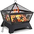 Amagabeli Fire Pit Outdoor Wood Burning 24in Firepit Firebowl Fireplace Poker Spark Screen Retardant Mesh Lid Extra Deep...