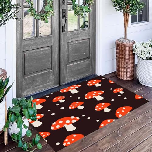 Patron De À Pois Champignon Tapis de Porte Rectangulaire 50x80cm Noir - 4