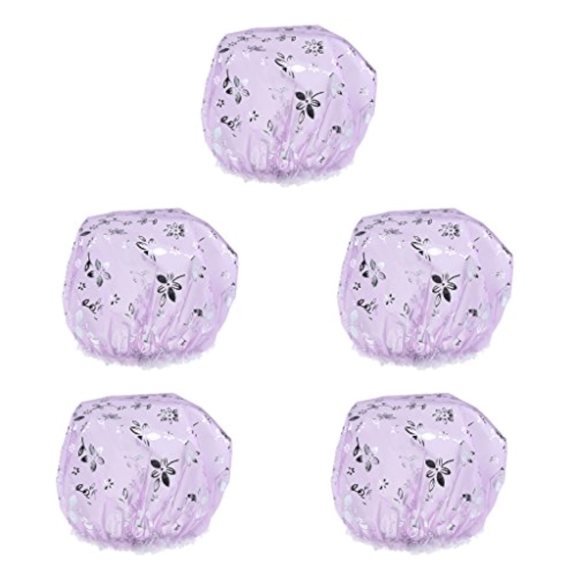 5 Pieces Reusable Waterproof Shower Cap Set for Women
