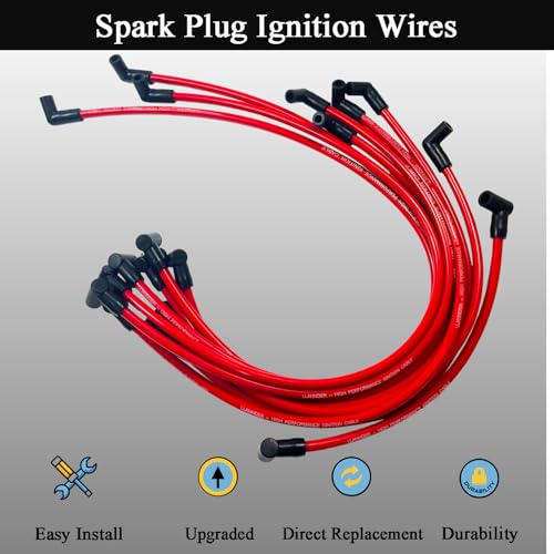 LLANNDER 10mm High Performance Spark Plug Wire Set Compatible with Chevy SBC BBC 305 350 454 Electronic V8 Engine with HEI Distributor