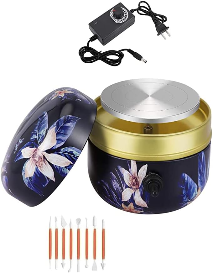 Mini Drawing Machine Electric Pottery Wheel Machine Small Pottery Forming Machine with Tray for DIY Ceramic Work Clay Craft Blue