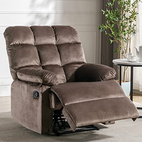 Anjhome Manual Recliner Chair With Wide Backrest And Soft Cushion, Overstuffed Recliners Heavy Duty Reclining Sofa For Living Room (Brown) #TOP13