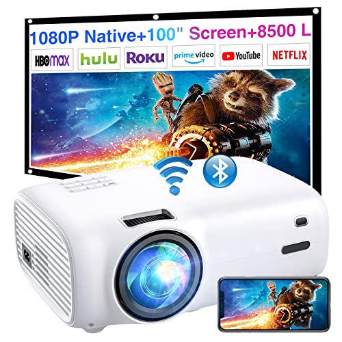 Wifi Bluetooth Projector, 8500L Hd Native 1080P Projector, Movie Projector Support Ios/Android Sync Screen&Zoom, Portable Outdoor Projector Compatible With Hdmi/Av/Vga/Usb/Tf #TOP27