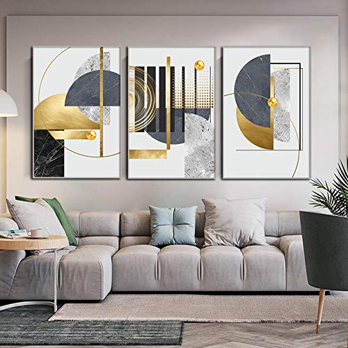Toile impression feuille d'or affiche moderne peinture murale géométrique salon - 2
