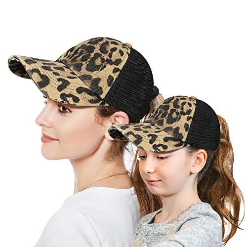 Glitter Distressed Mesh Girls Criss Cross Ponytail Hat for Kids High Messy Bun Ponycap…