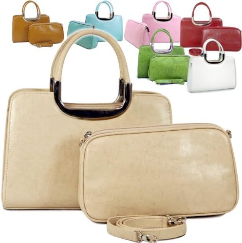 Dasein Women's Fine Classic Leather Like Satchel Handbag Purse w/ Bonus Cosmetic Bag - Beige