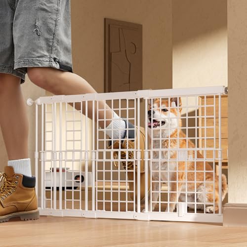 Fldofaves Adjustable Dog Gate - 13-22 Inch Height, 18-43 Inch Width Extension - No Drill Pet Gate for Doorways, Stairs, Puppies & Toddlers - Heavy Duty Metal Safety Gate
