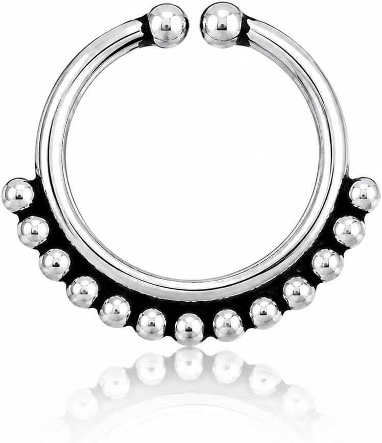 STERLING SILVER 925 HOOP SEPTUM RING/NOSE RING/NOSE PIN/EAR CUFF/CLIP ON / (SINGLE PIECE) - Non Pierced nose