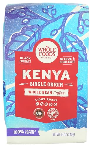 Whole Foods Market, Kenya Single Origin Whole Bean Coffee, Light Roast, Black Currant, Citrus & Stone Fruit, 12 Ounce