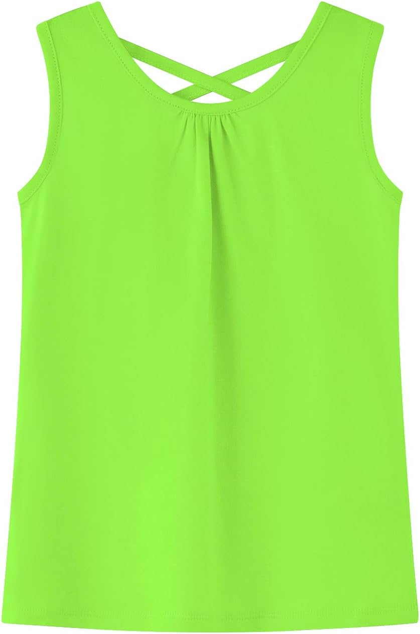 Noomelfish Girls Criss Cross Back Tank Tops Soft Jersey Cotton Sleeveless Shirts (3-12 Years)