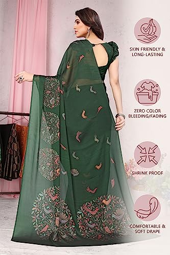 Image of MIRCHI FASHION Women Saree Chiffon Flower Print | Breathable Lightweight Sari for Office and Daily Use with Unstitched Blouse Piece (Available in 30 Styles)