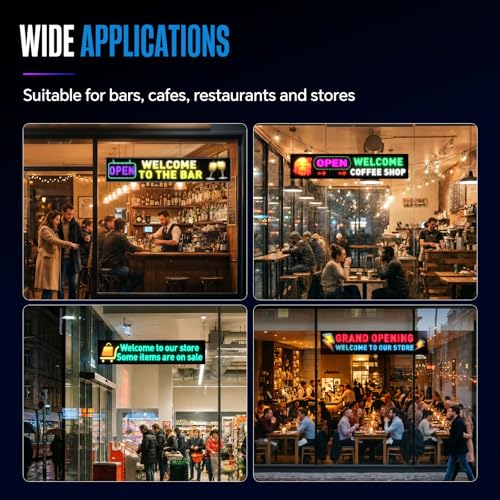 Image of Rayhome Full Color Dual Row Programmable LED Sign, 33''x6.3'' Flexible P5 USB Bluetooth APP Control LED Signs Custom Text Message Pattern Scrolling LED Display for Store Bar Hotel School.