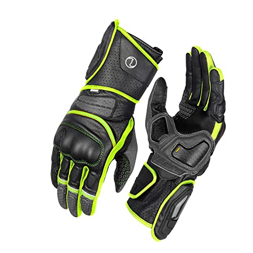Image of Rynox Storm Evo 2 Gloves - CE Certified Gauntlet Gloves | Impact Protection | Scaphoid Protection | Abrasion Resistance - Hi-Viz Green Black, M