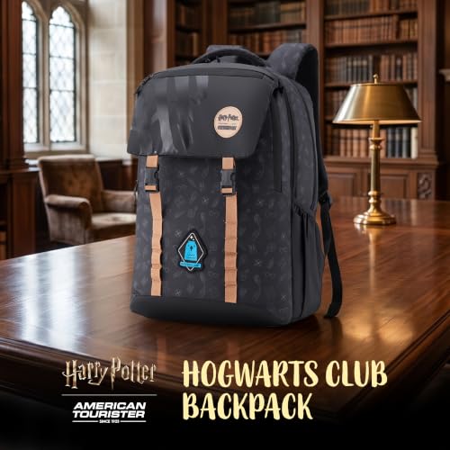 Image of Harry Potter x American Tourister Hogwarts Backpack | 3 Compartments | AT Interchangeable Badges & Playful Stickers | Rain Cover | 35L Bag for Women & Men | Jet Black | 1 Year Global Warranty
