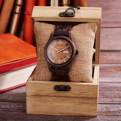 BOBO BIRD Men's Wooden Watch with Quartz Movement Week Date Display Wood Watches 44mm Case for Men (Brown) by BOBO BIRD - Used condition - Image 6