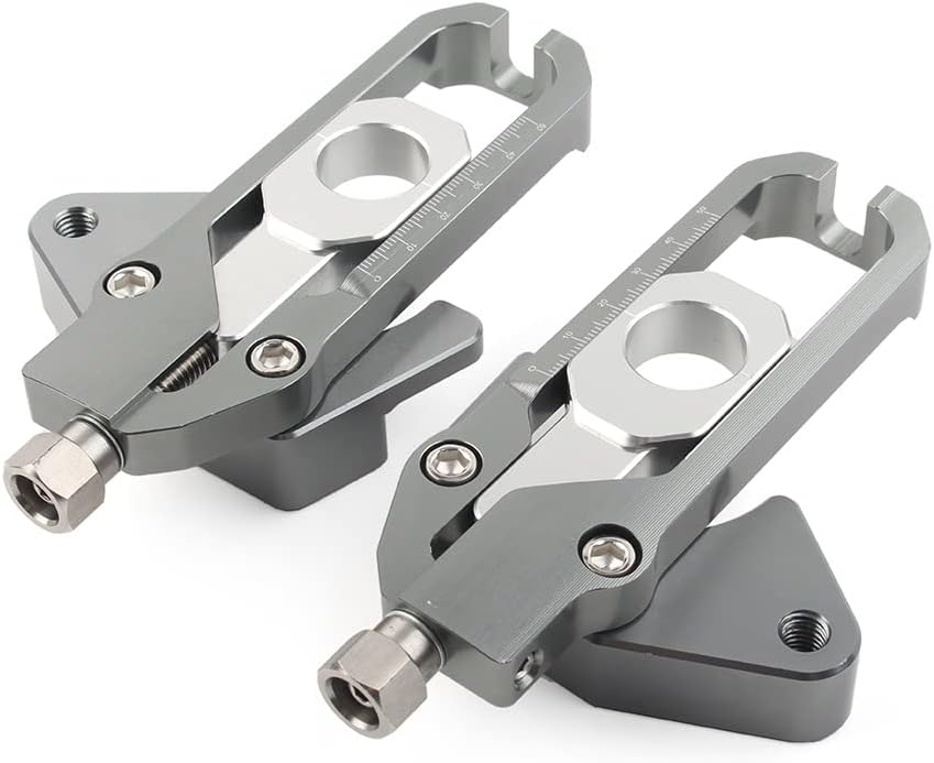 GZYF Left & Right Motorcycle Chain Adjusters with Spool Tensioners Catena for HONDA CB650R CBR650R 19-20 CB650F CBR650F 14-16 (Color: Titanium)