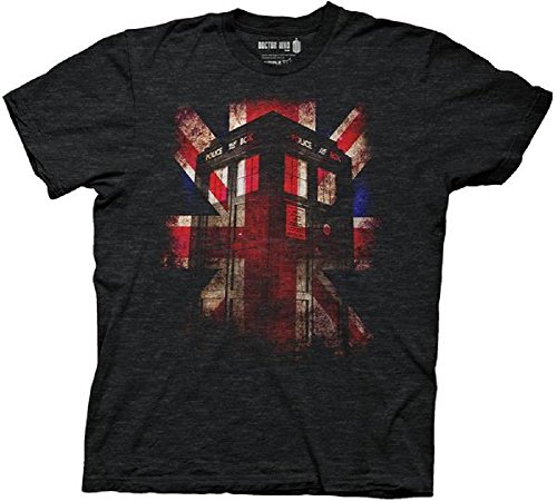 Doctor Who Glowing Tardis Union Jack Men's Tri-Blend Black T-Shirt L