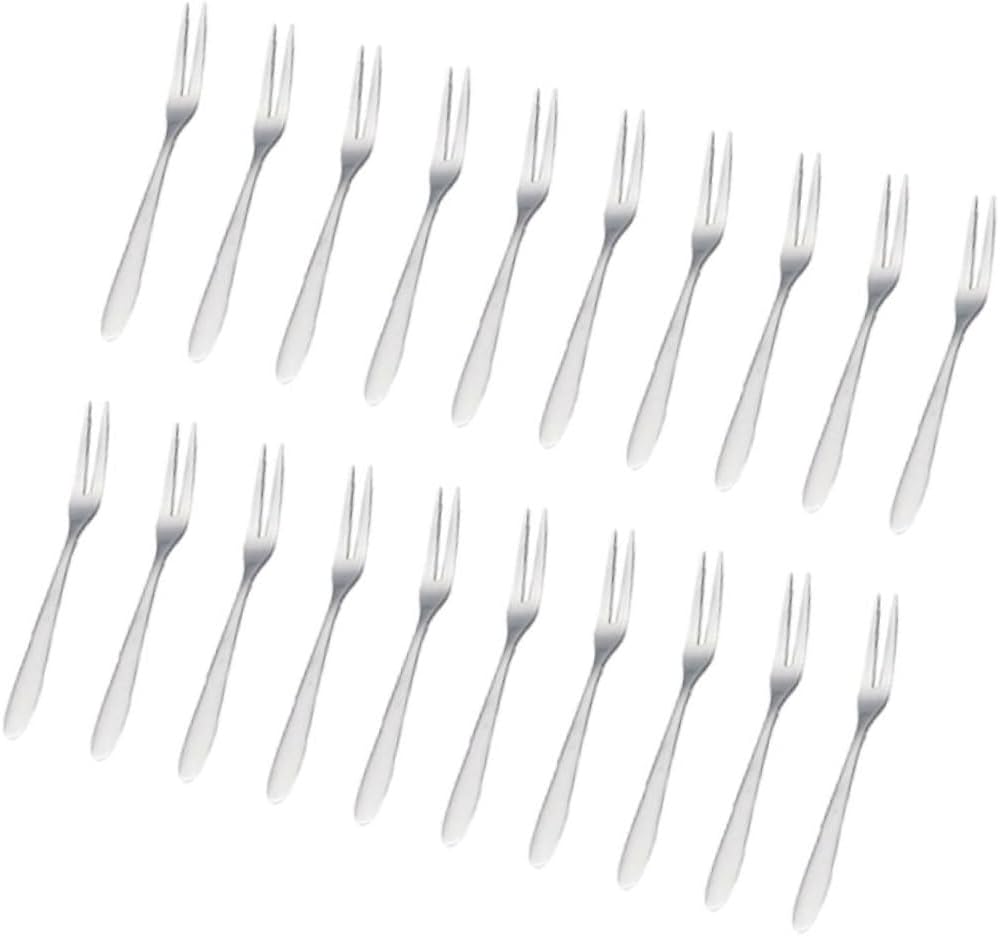 STOBAZA 2sets Mini Fruit Forks Stainless Steel Elegant Dessert Forks for Salad Appetizers Seafood Mini Cakes 20pcs*2