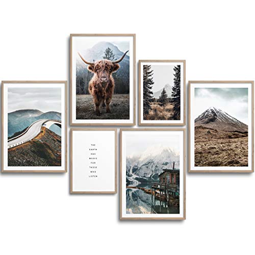 Monoko® Lot de 6 posters de salon - Ensemble d’images de qualité supérieure pour chambre à coucher - Élégants tableaux muraux - Sans cadre