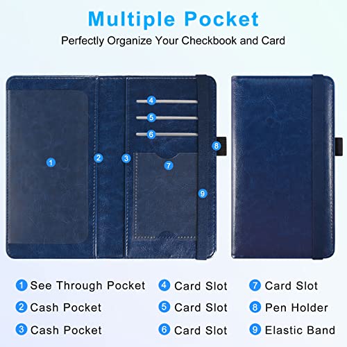 Acdream Checkbook Cover, Leather Rfid Blocking Check Book Wallet, Protective Premium Business And Personal Duplicate Checks Holder, With Credit Card Slot For Women Men, Navy Blue #TOP3