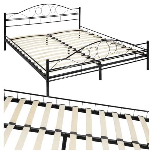TecTake® Cadre de lit avec sommier en Bois Lit 180x200 cm Cadre en Acier laqué époxy Lit Double 2 Personnes Adulte, ado ou Enfant Chambre Adulte Moderne Meuble Chambre pour Matelas 180x200