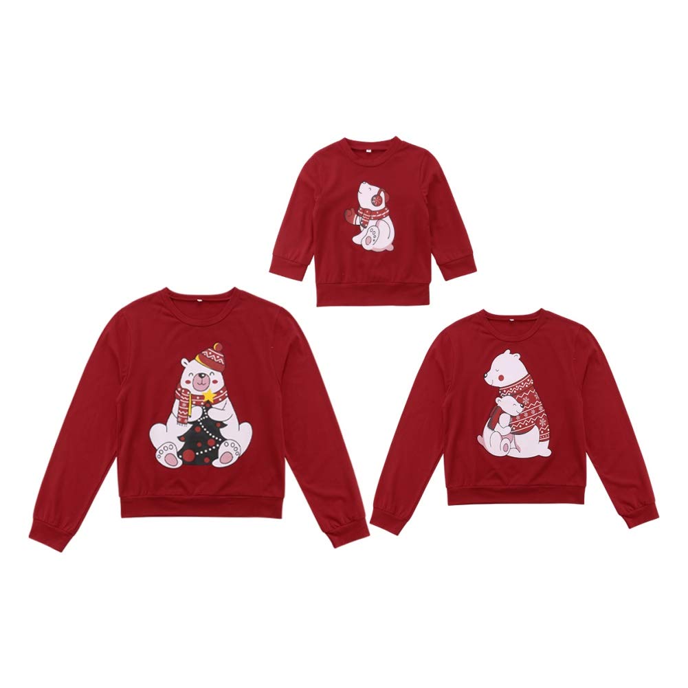 Matching Family Outfit Sweatshirt Christmas Bear Red Long Sleeve Pullover Shirt