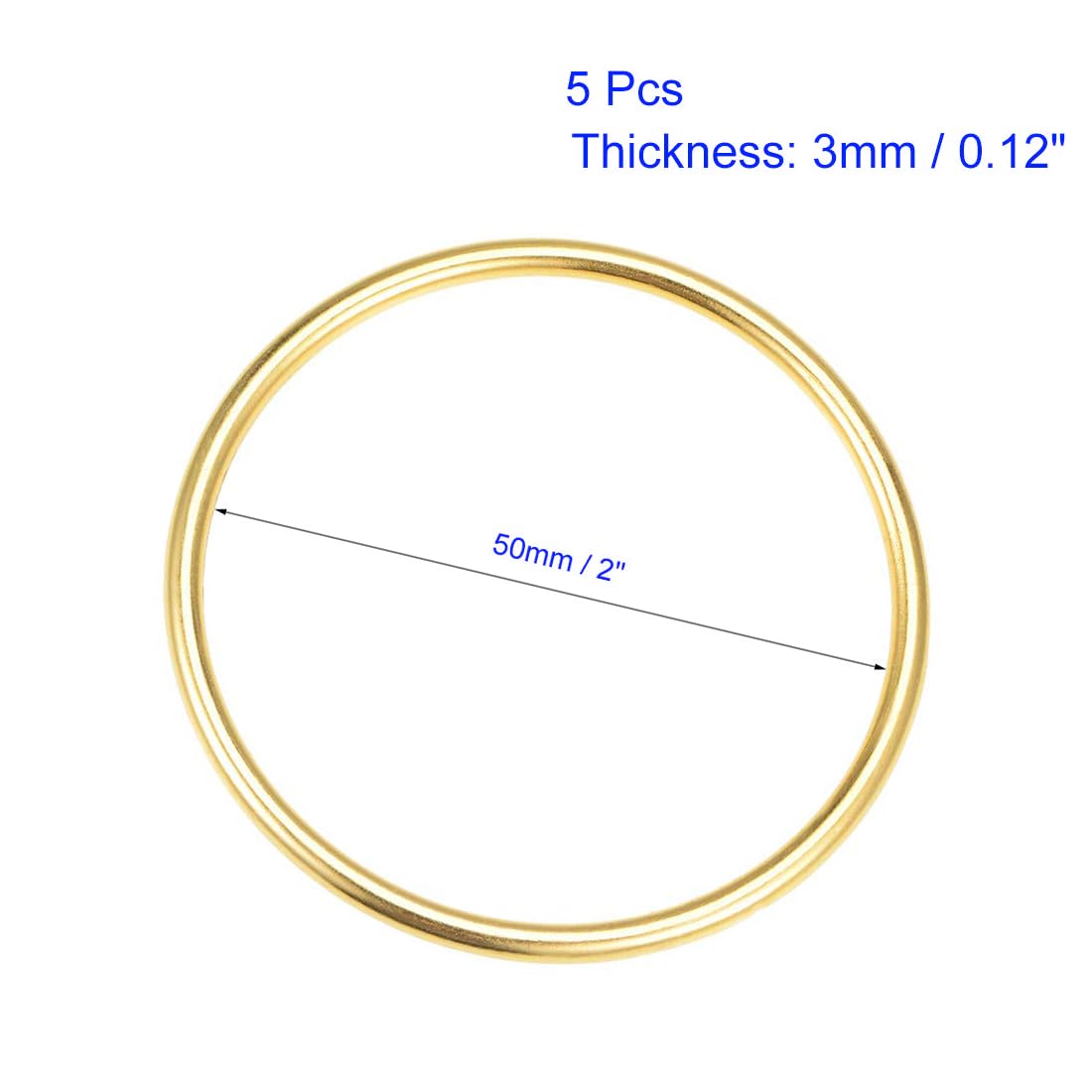 MACHSWON Zinc Alloy O Rings 40mm(1.6") ID 3mm Thick Multi-Purpose Welded O Buckles Heavy Duty Smooth Solid Ring for Bag Straps Belts Pet Leashes and DIY Crafts Gold 5pcs - Image 3