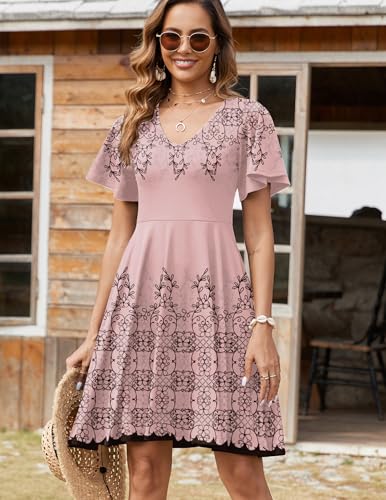 Image of Zeagoo Womens Summer Dress Casual Swing Sundresses Floral Ruffle Short Sleeve Wedding Guest Dress Beach Mini Dress 2026