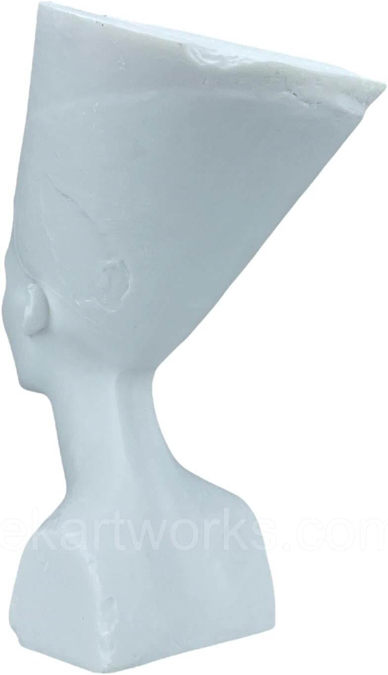Generic Nefertiti Queen Bust Head Ancient Egypt Wife of Pharaoh Statue Museum Copy, White, Height:(10.24 in) (26cm) , Width: (4.9in) (12,5cm)