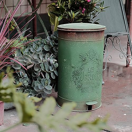Image of Z&Z ornamentorum Retro Kitchen Trash Can with Lid 15 Liter /4 Gallon and Pedal Round Touchless Garbage Cans with Flower and Bird Patterns Outdoor Trash Can for Kitchen Park Garden Green