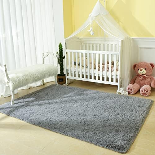 Andecor Soft Fluffy Bedroom Rugs - 4 x 6 Feet Indoor Shaggy Plush Area Rug for Boys Girls Kids Baby College Dorm Living Room Home Decor Floor Carpet, Grey 2 51CIgsPpJqL. AC