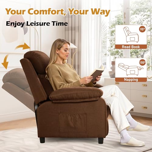 Image of Korser Recliner Chair, Living Room Chairs for Adults, Padded Deep Seat Reading Chair with Side Pockets, Small Recliners for Small Spaces, Lounge Chair for Living Room, Bedroom, and RV (Linen)