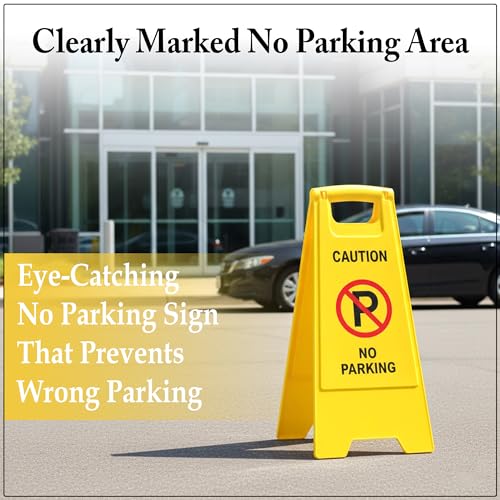 Image of GLUN Caution Sign Board No Parking, Size 24 * 15 * 12 Inch Bright Yellow Colour Clear & Bright Font PP Material, UV Resistant, Two-Side Floor Sign Board