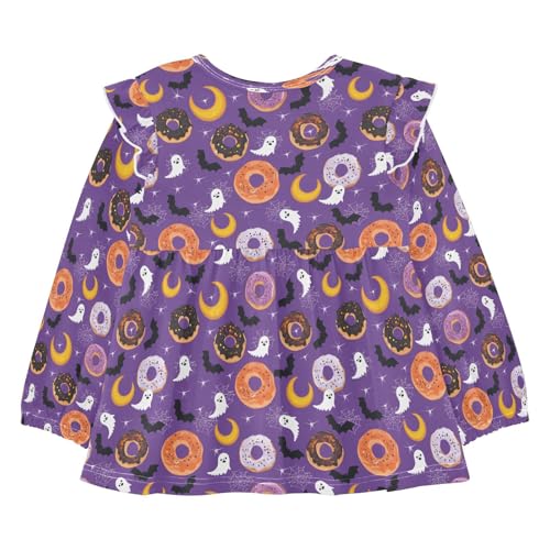 Halloween Donut Bat Girls Shirts Cotton Long Sleeve Ruffle Toddler Tee Tops2