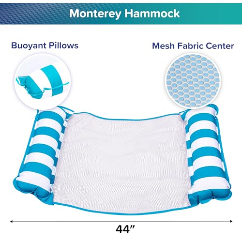 Image of Aqua Monterey Hammock Pool Float - Three Pack - Light Blue, Navy & Burgundy /White Stripe, 3-Pack