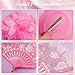 Fumwase 8Pcs Pink Tea Party Accessories Set Gloves Hats Necklace Fan Bracelet Earrings Sunglass Ring for 20s 50s Accessories (Pink)