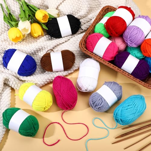 Image of Coume 36 Skeins Polyester Yarn for Crocheting Bulk, 50 g Each, 18 Colors