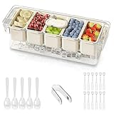 Eisgekühlter Gewürzbehälter mit Deckel, gekühlte Gewürzbehälter, Servierbehälter mit 5 Löffeln, 12 Gabeln und 1 Clip, Obst-Gemüse-Caddy für Partyzubehör und Barzubehör